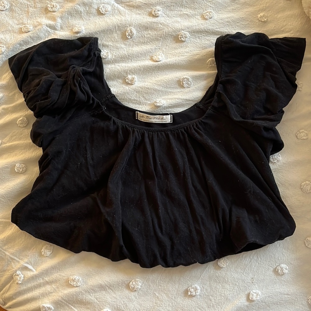 Free People Black Babydoll Cropped Top